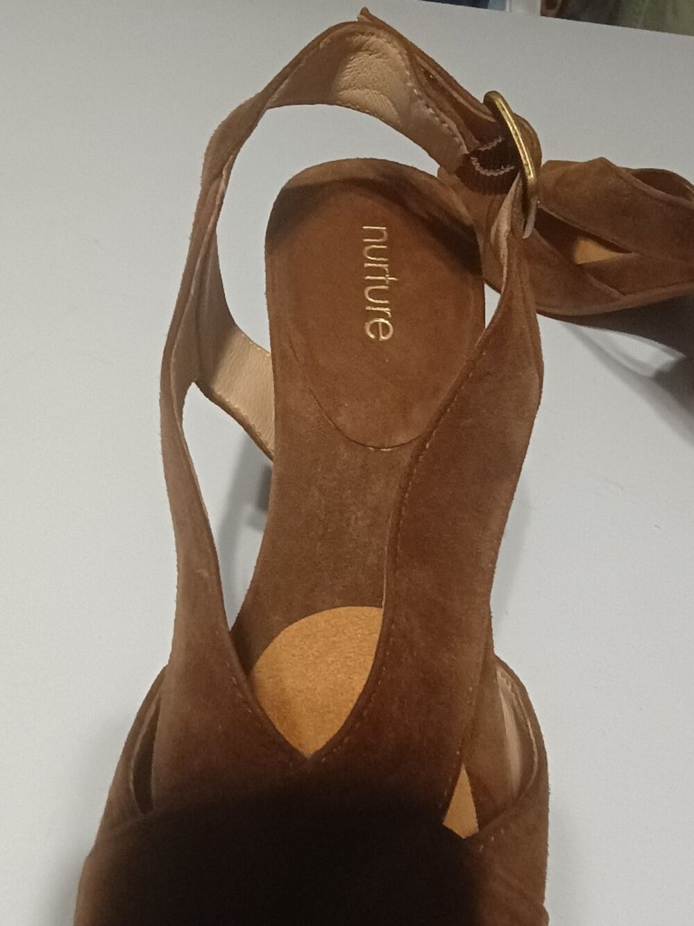 Nurture Brown Suede Leather Criss Cross Block Heel Sandals Women’s Size 10M - Picture 8 of 8